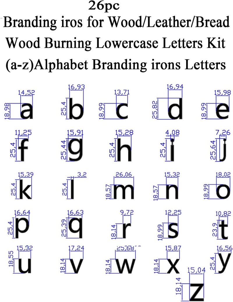 AIMOADO 26 Pcs 1" Lowercase Letters Branding Iron for Wood, Hats, Leather, Alphabet Branding Iron for BBQ Steak Bread & Personalized Gifts, with Wooden Box and 2 Handles (Lowercase Letter a-z) - Image 4